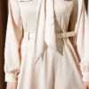 Satin Evening Dress with Scarf and Belt Beige all'ingrosso dress view 4 - Hicabistan fabbrica Turchia