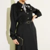 Satin Evening Dress with Scarf and Belt Black بالجملة dress view 2 - Hicabistan مصنع تركيا