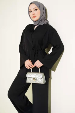 Rose Accessory Tie Two-Piece Set Black all'ingrosso clothing set view 2 - Hicabistan fabbrica Turchia