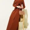 Dress with Rose Accessory and Pleats Brown