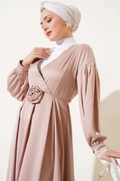 Alternative view of Satin Dress with Rose Accessory Beige
