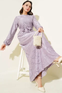 Rose Lace Belted Dress Lilac