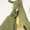 Cape Evening Dress with Rose Details Khaki groothandel dress view 2 - Hicabistan Turkije fabriek