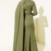 Cape Evening Dress with Rose Details Khaki groothandel dress view 3 - Hicabistan Turkije fabriek
