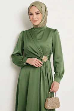 Rose Buckle Satin Evening Dress en gros dress view 2 - Hicabistan usine Turquie