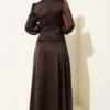 Rose Buckle Satin Evening Dress Brown - immagine 3