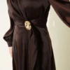 Rose Buckle Satin Evening Dress Brown - immagine 4