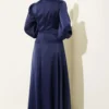Rose Buckle Satin Evening Dress Navy Blue groothandel dress view 3 - Hicabistan Turkije fabriek