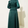 Rose Buckle Satin Evening Dress Emerald en gros dress view 3 - Hicabistan usine Turquie