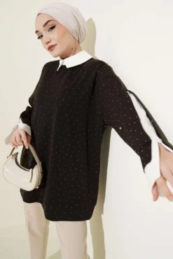 Shirt Panel Stone Embellished Tunic Brown