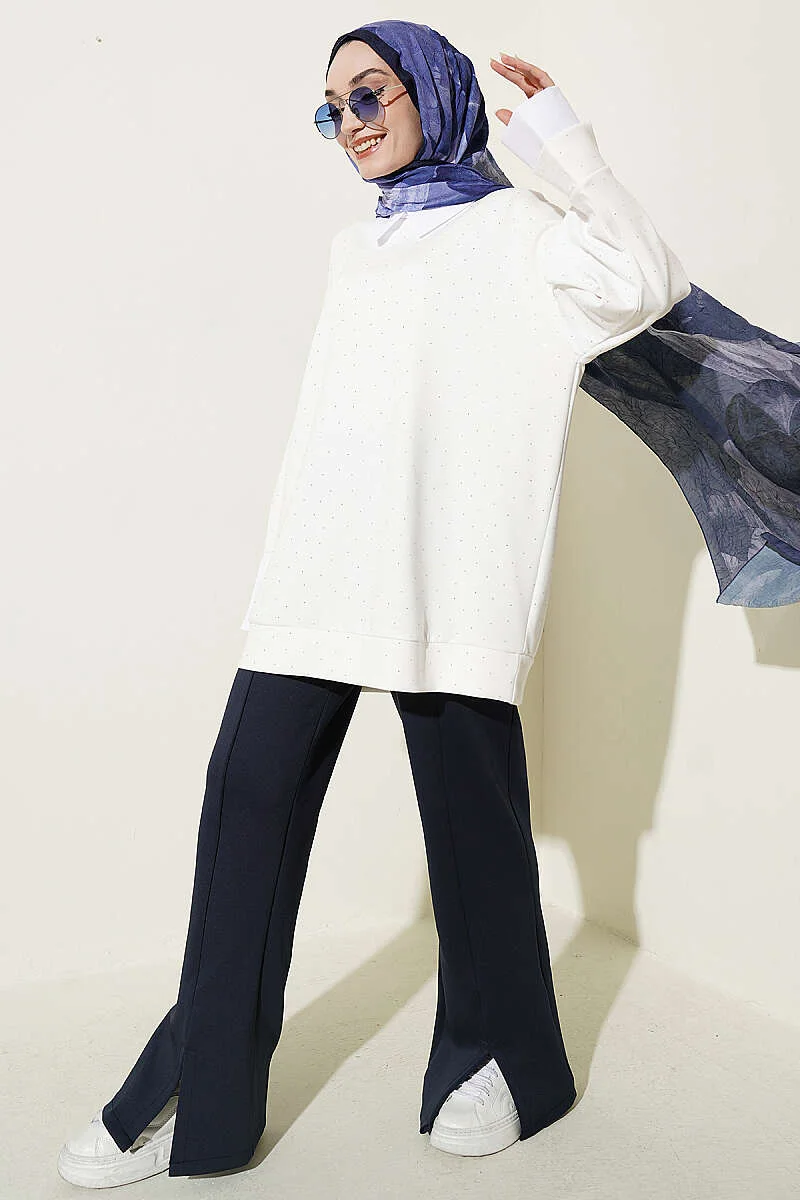 Shirt Panel Stone Embellished Tunic Ecru - Image 2