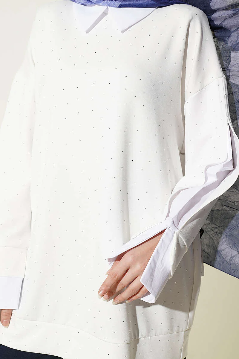 Shirt Panel Stone Embellished Tunic Ecru - Image 4