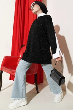 Alternative view of Shirt Panel Stone Embellished Tunic Black