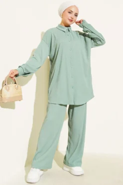 Shirt Collar Ruffled Two-Piece Set Mint