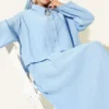 Shirt Collar Buttoned Jumper Set Blue
