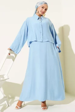 Shirt Collar Buttoned Jumper Set Blue wholesale clothing set view 2 - Hicabistan Turkey factory