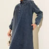 Shirt Collar Buttoned Denim Dress Dark Blue wholesale dress view 2 - Hicabistan Turkey factory