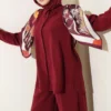 Shirt Collar Scarf Detailed Two-Piece Set Burgundy al por mayor clothing set view 2 - Hicabistan fábrica Turquía