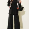 Shirt Collar Scarf Detailed Two-Piece Set Black wholesale clothing set view 2 - Hicabistan Turkey factory