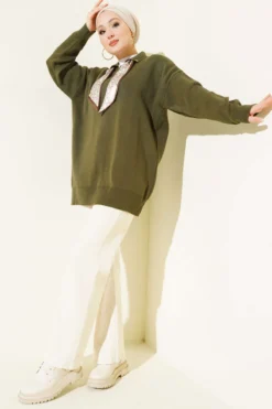 Vista alternativa de Shirt Collar Scarf Knit Tunic Khaki