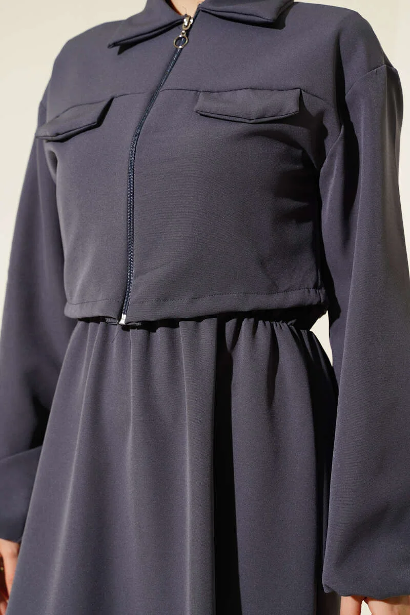 Shirt Collar Zipper Front Dress Set all'ingrosso clothing set view 4 - Hicabistan fabbrica Turchia