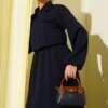 Shirt Collar Zipper Front Dress Set Navy Blue Großhandel clothing set view 2 - Hicabistan Türkei Fabrik