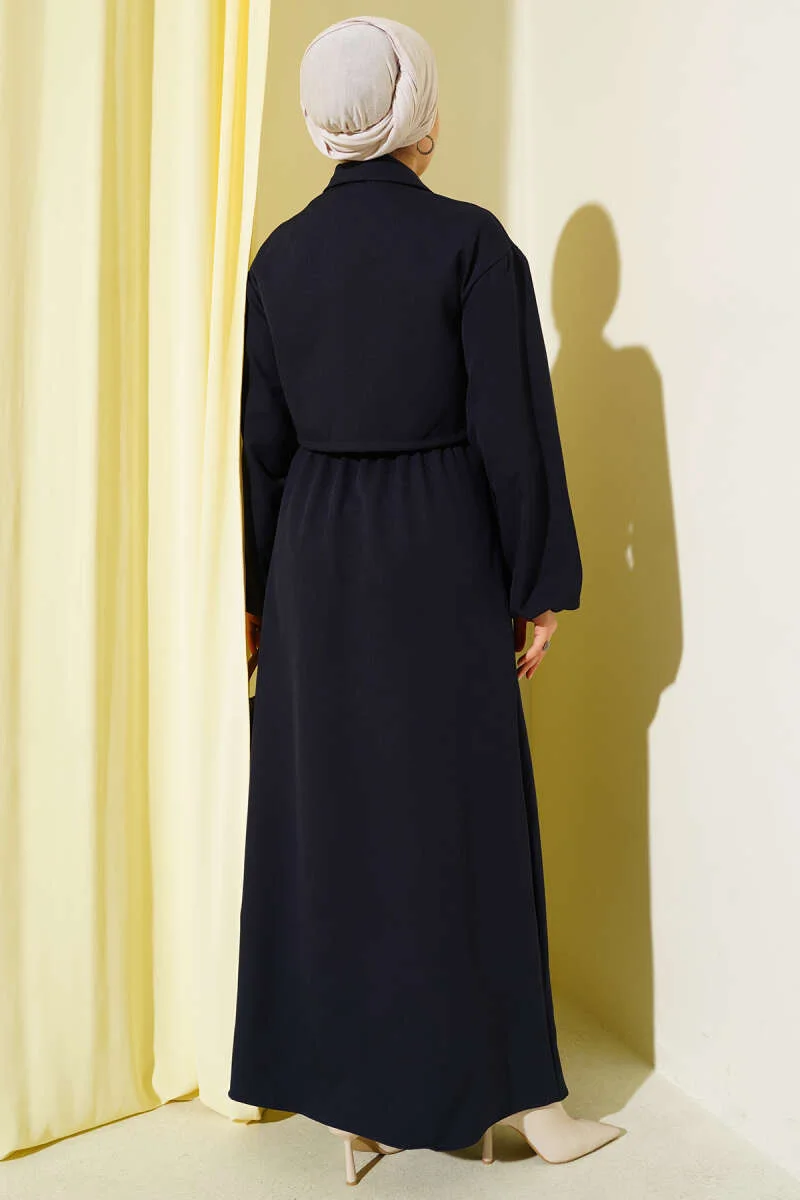 Shirt Collar Zipper Front Dress Set Navy Blue Großhandel clothing set view 3 - Hicabistan Türkei Fabrik
