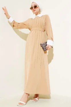 Shirt Collar Stone Embellished Dress