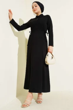 Shirt Collar Buttoned Dress Black