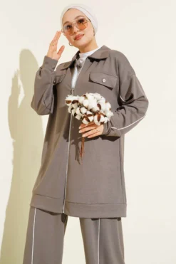 Alternative view of Shirt Collar Faux Pocket Lounge Set Mink