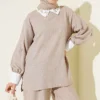 Shirt Collar Stone Embellished Loose Two-Piece Set Powder Pink groothandel clothing set view 2 - Hicabistan Turkije fabriek