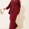 Shirt Collar Single Pocket Two-Piece Set Burgundy al por mayor clothing set view 2 - Hicabistan fábrica Turquía