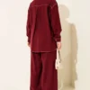 Shirt Collar Single Pocket Two-Piece Set Burgundy al por mayor clothing set view 3 - Hicabistan fábrica Turquía