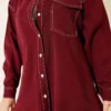 Shirt Collar Single Pocket Two-Piece Set Burgundy al por mayor clothing set view 4 - Hicabistan fábrica Turquía