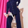 Shirt Collar Single Pocket Two-Piece Set Navy Blue wholesale clothing set view 2 - Hicabistan Turkey factory