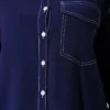 Shirt Collar Single Pocket Two-Piece Set Navy Blue wholesale clothing set view 4 - Hicabistan Turkey factory