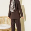 Shirt Collar Single Pocket Set Brown al por mayor clothing set view 3 - Hicabistan fábrica Turquía