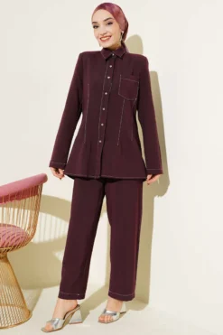 Alternative view of Shirt Collar Single Pocket Set Plum