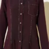 Shirt Collar Single Pocket Set Plum al por mayor clothing set view 4 - Hicabistan fábrica Turquía