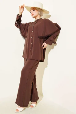 Cloak Detail Two-Piece Set Brown