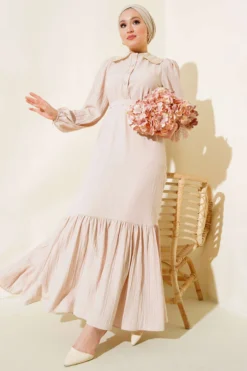 Lace Collar Dress Beige