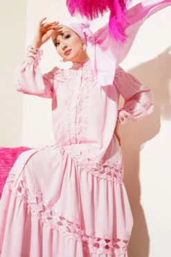 Lace Button-Down Dress Pink