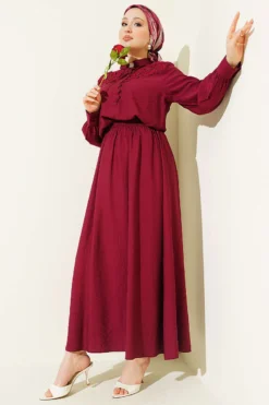 Lace Half Brit Buttoned Skirt Set Burgundy بالجملة clothing set view 2 - Hicabistan مصنع تركيا