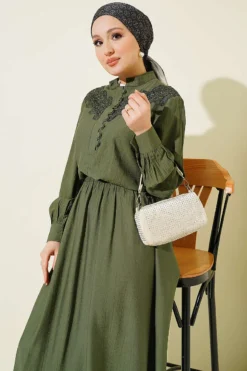 Lace Half Brit Buttoned Skirt Set Khaki بالجملة clothing set view 2 - Hicabistan مصنع تركيا