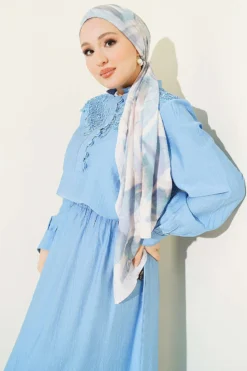 Lace Half Brit Buttoned Skirt Set Blue بالجملة clothing set view 2 - Hicabistan مصنع تركيا