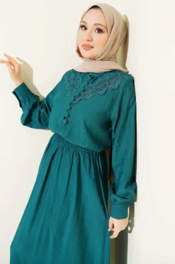 Lace Half Brit Buttoned Skirt Set Emerald بالجملة clothing set view 2 - Hicabistan مصنع تركيا