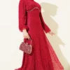 Embellished Lace Evening Dress Burgundy Großhandel dress - Hicabistan Türkei Fabrik