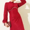 Embellished Lace Evening Dress Burgundy Großhandel dress view 2 - Hicabistan Türkei Fabrik