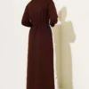 Layered Tie Waist Dress Brown Großhandel dress view 3 - Hicabistan Türkei Fabrik