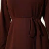Layered Tie Waist Dress Brown Großhandel dress view 4 - Hicabistan Türkei Fabrik